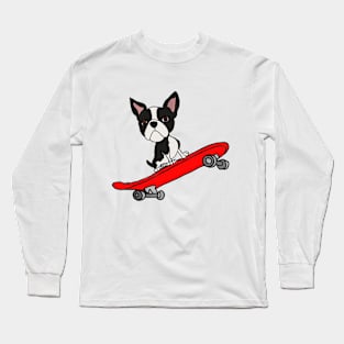 Boston Terrier On Skateboard Long Sleeve T-Shirt